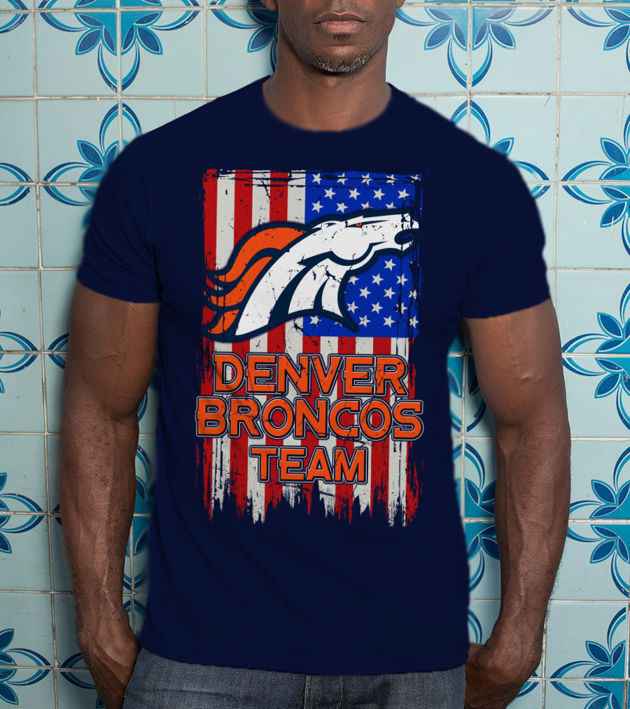 Denver Broncos Team American Flag T-Shirt