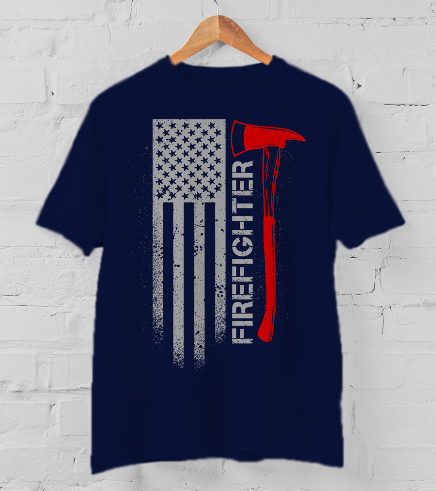 Firefighter American Flag Axe T-Shirt