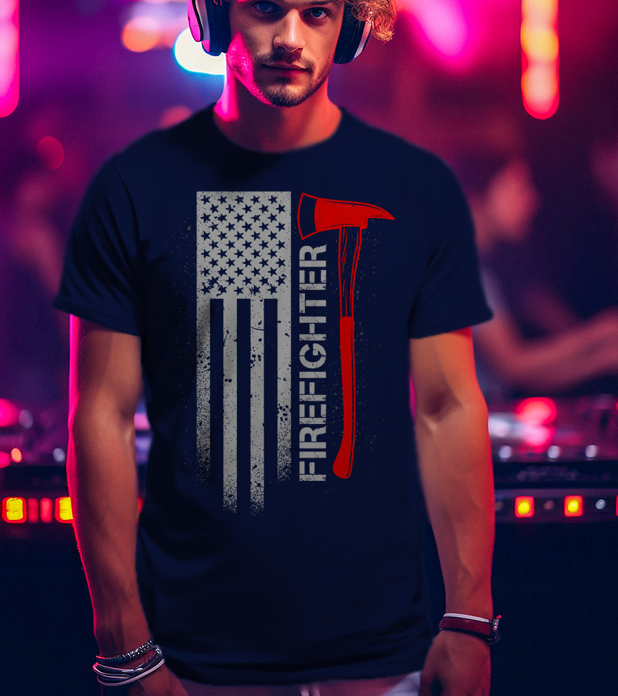 Firefighter American Flag Axe T-Shirt