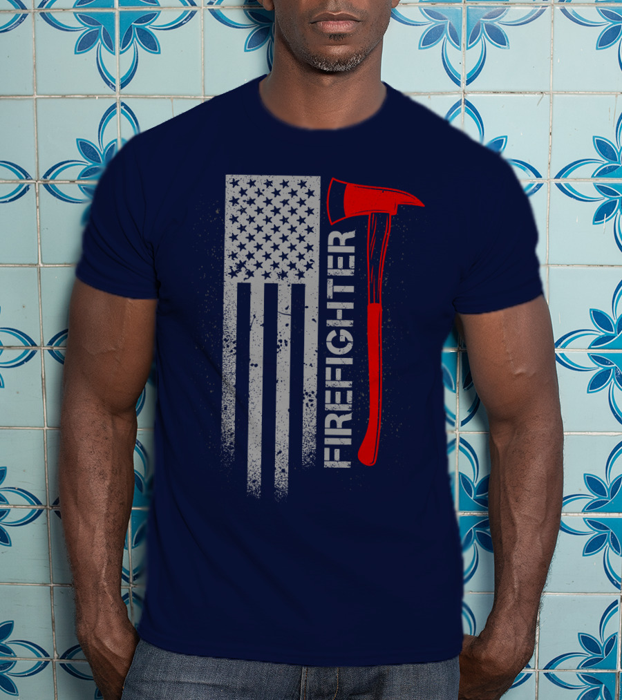 Firefighter American Flag Axe T-Shirt