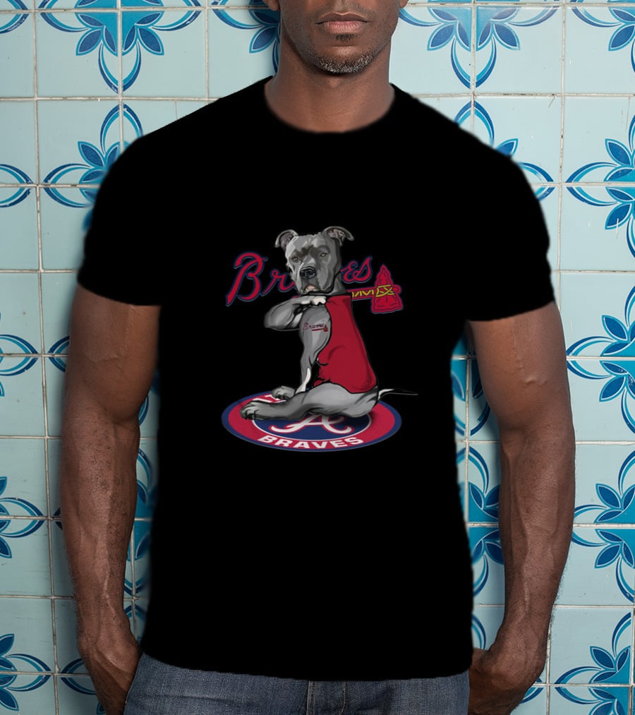 Braves Dog Red Jersey Atlanta Braves Pitbull T-Shirt