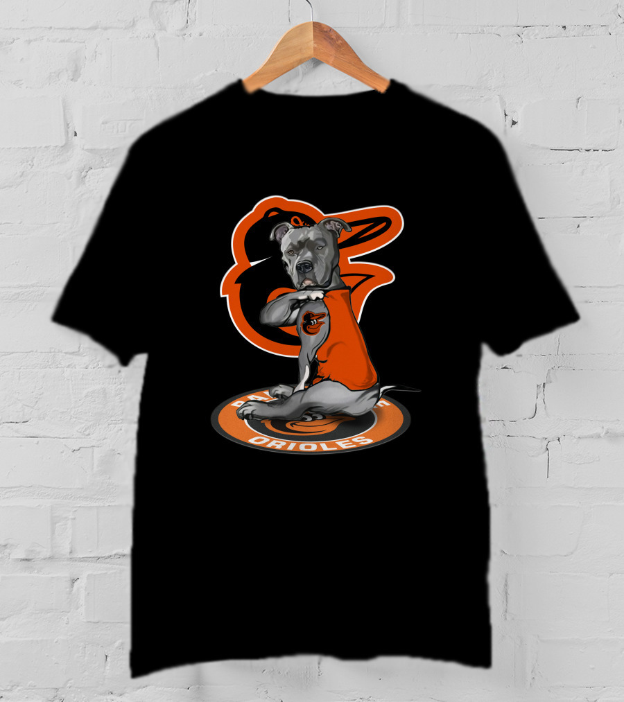 Golden Retriever With Baltimore Orioles Baseball Black And Orange Team T-Shirt