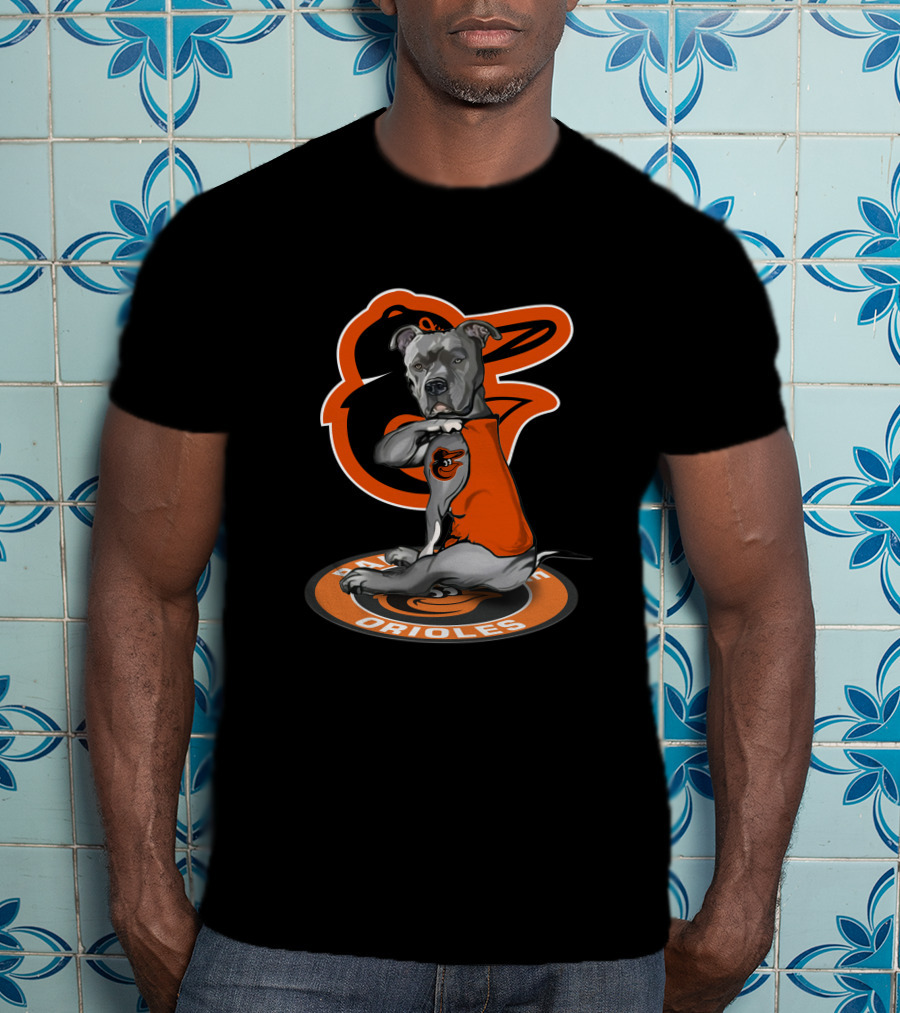 Golden Retriever With Baltimore Orioles Baseball Black And Orange Team T-Shirt