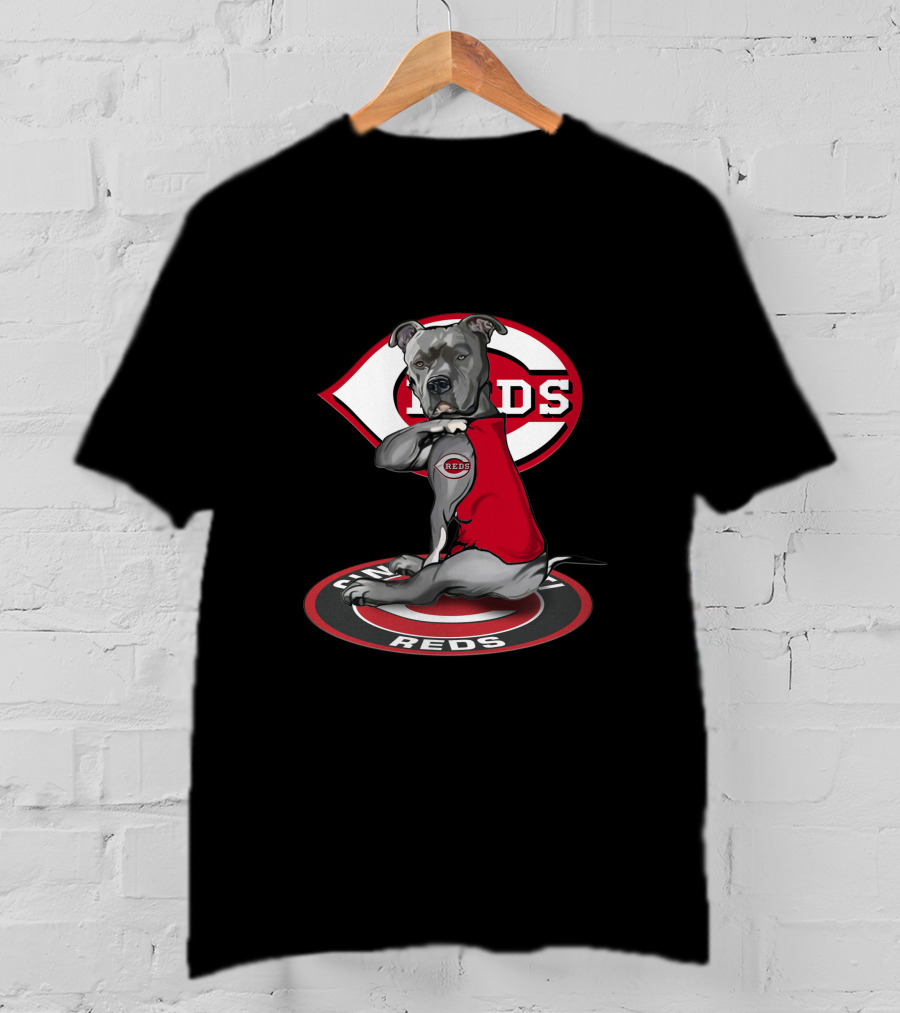 Cincinnati Reds Logo With Dog In Reds Jersey T-Shirt