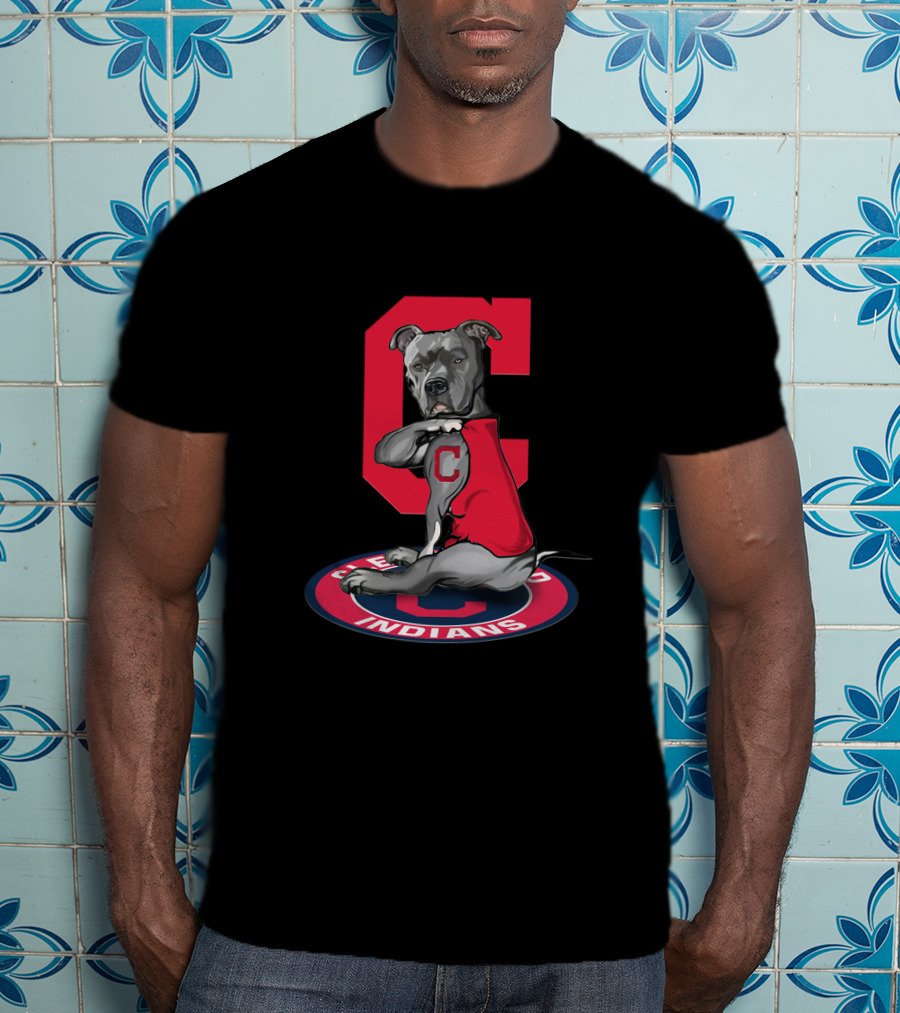 Cleveland Indians Pitbull With Red C T-Shirt