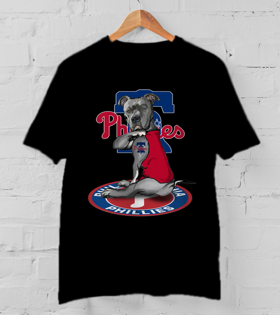 Philadelphia Phillies Dog In Red Shirt Sitting On T-Shirt