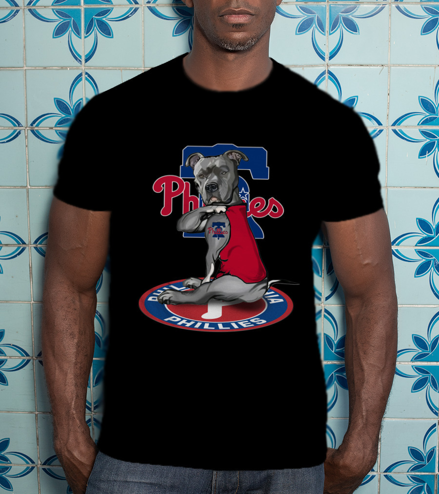 Philadelphia Phillies Dog In Red Shirt Sitting On T-Shirt