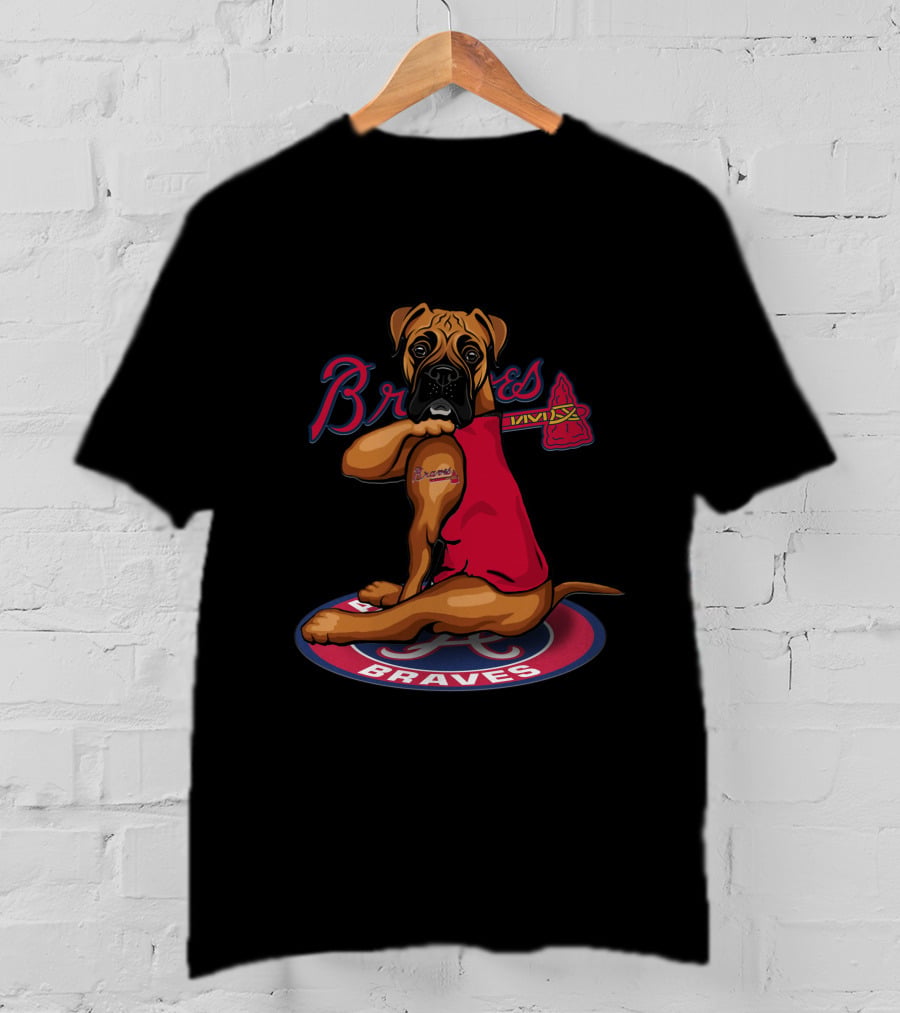 Braves Boxer Dog With Braves Tattoo And Tomahawk On Atlanta Braves T-Shirt