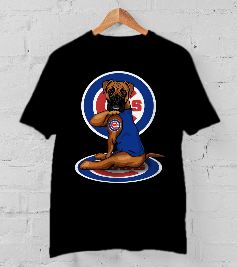 Chicago Cubs Boxer Dog With Logo Fan Gear T-Shirt