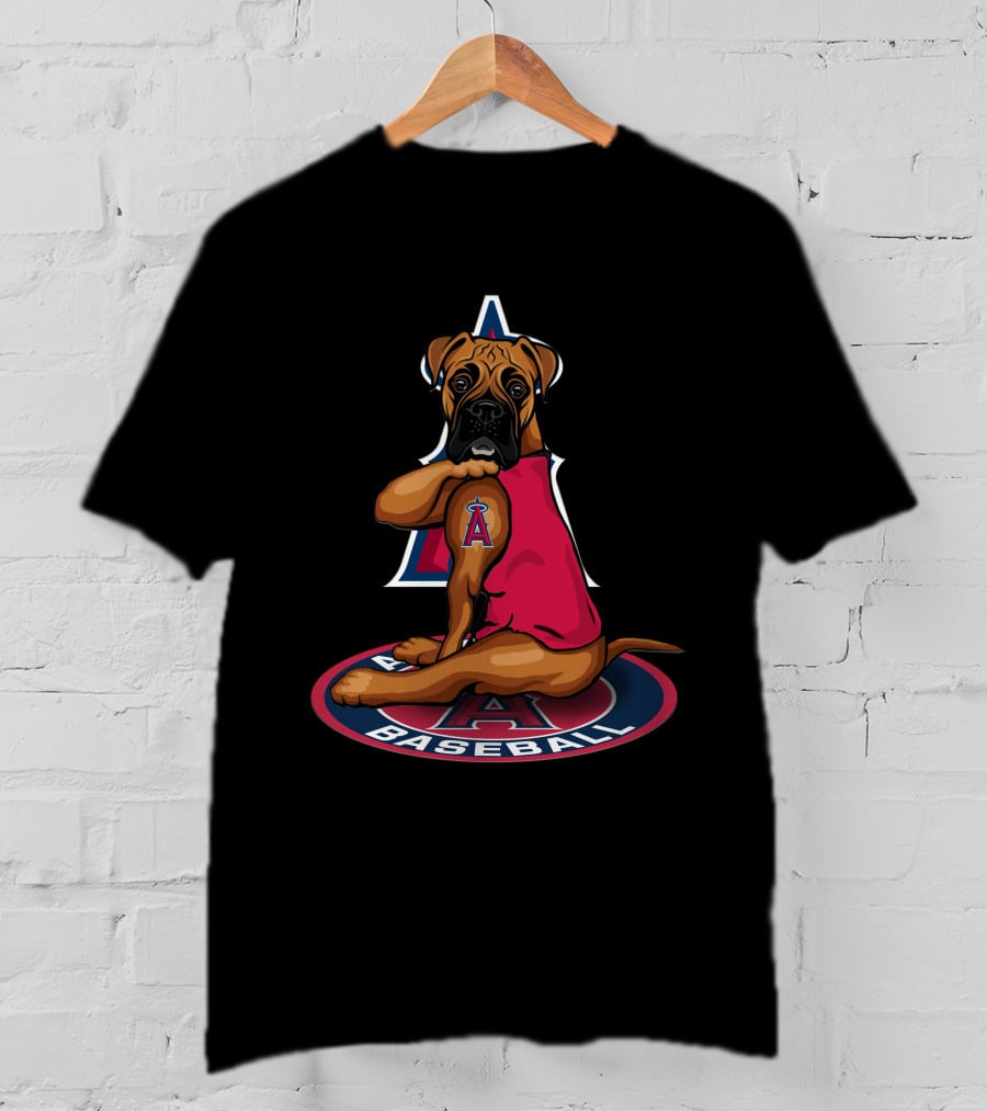Los Angeles Angels Baseball Boxer Dog T-Shirt