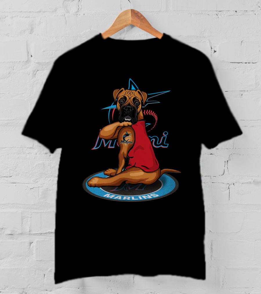 Miami Marlins Dog With Marlins Logo On A Star T-Shirt