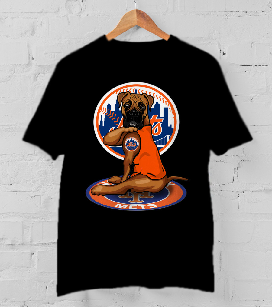 New York Mets Boxer Dog Skyline Baseball 18 T-Shirt