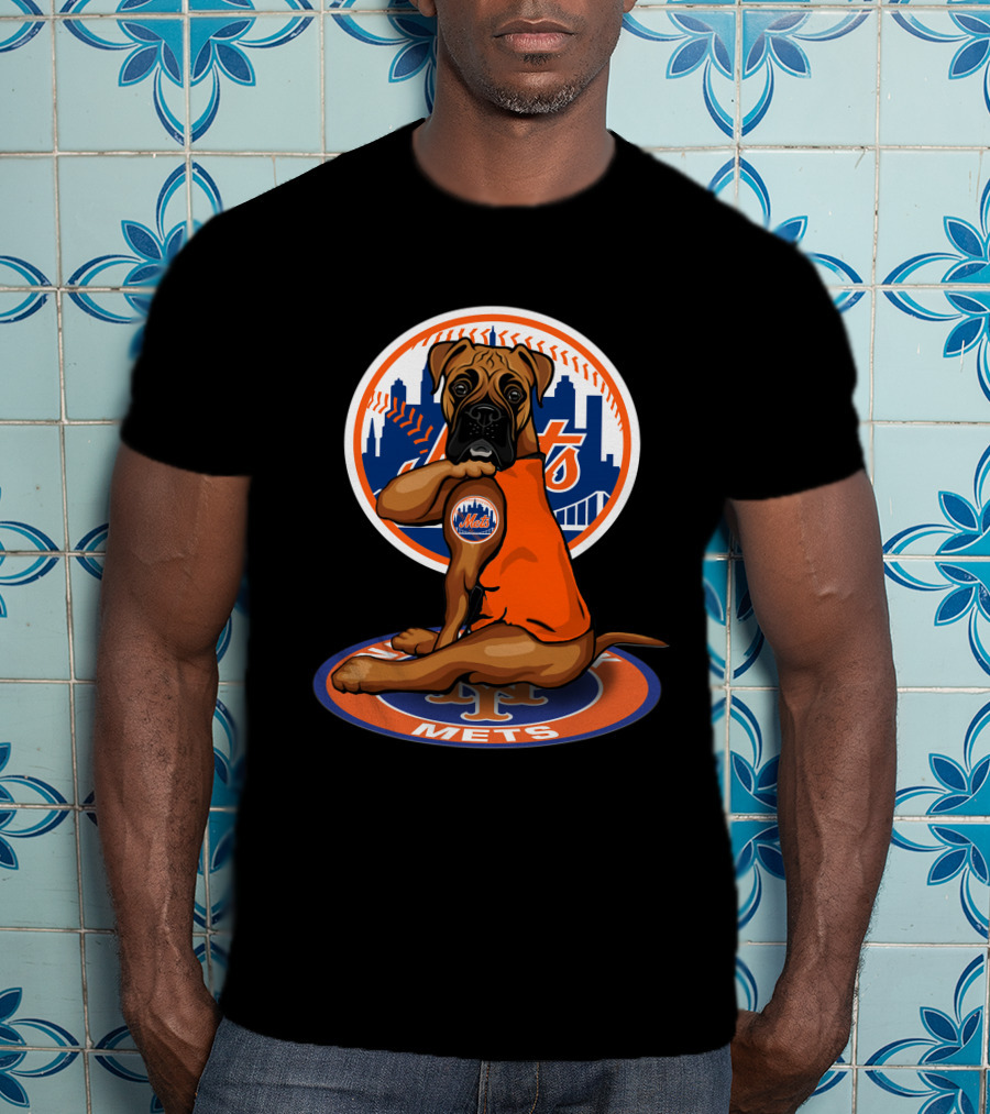 New York Mets Boxer Dog Skyline Baseball 18 T-Shirt
