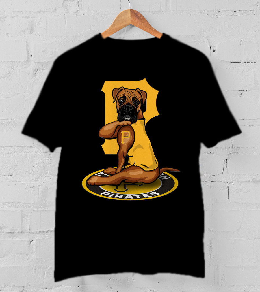 Pittsburgh Pirates Boxer Dog In Yellow Jersey With Vintage T-Shirt