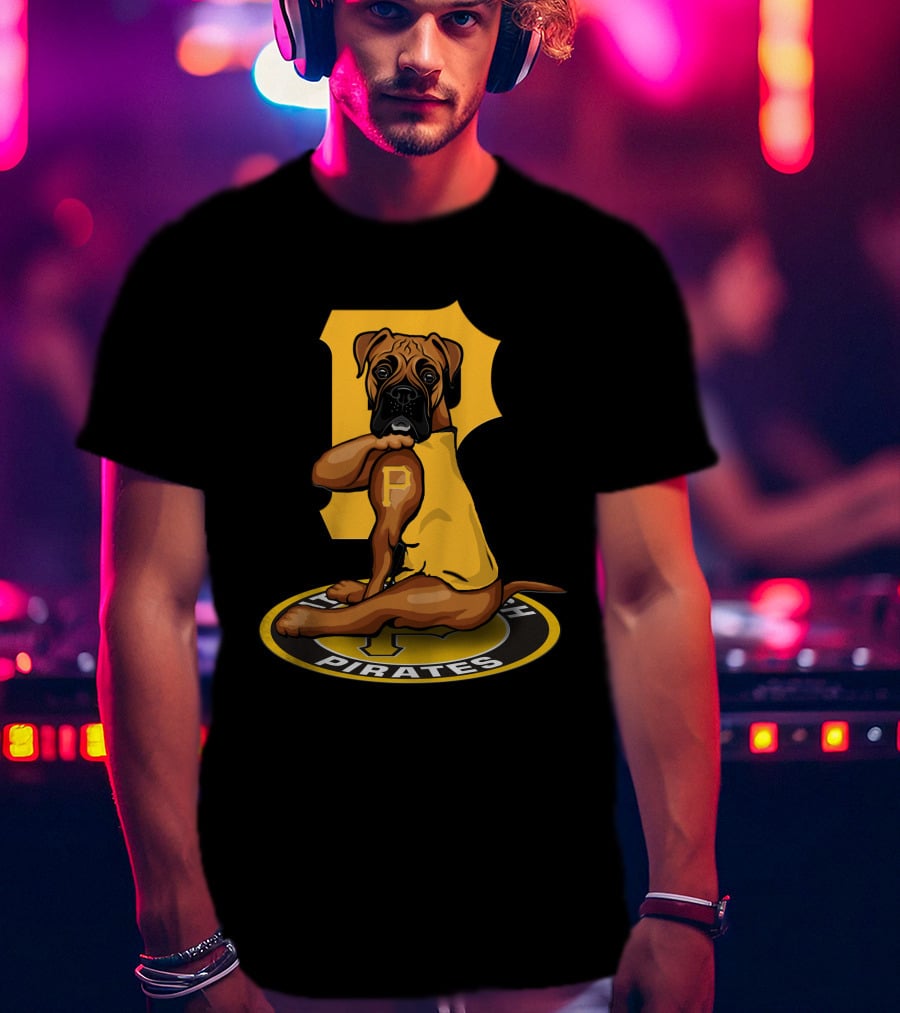 Pittsburgh Pirates Boxer Dog In Yellow Jersey With Vintage T-Shirt