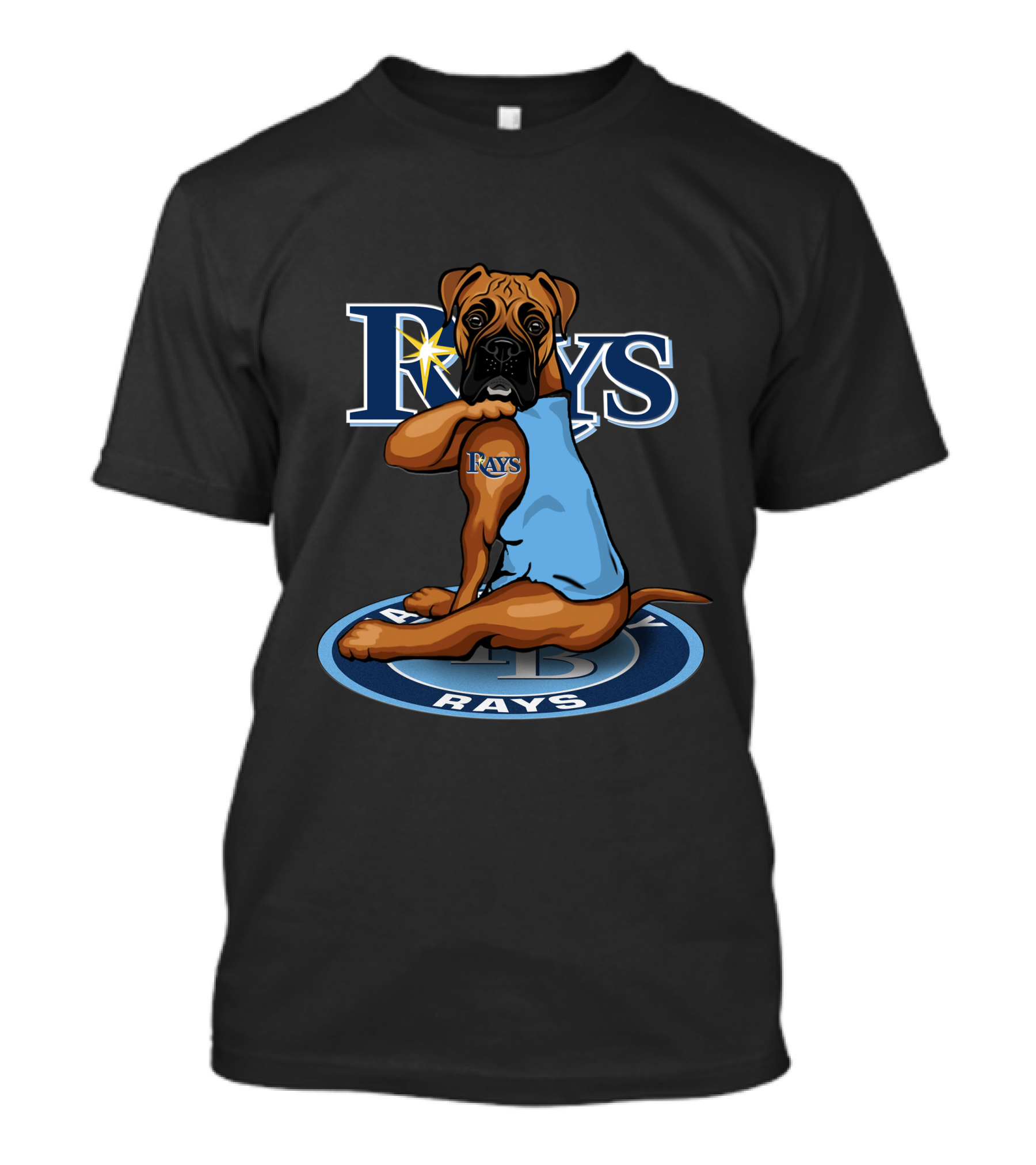 Rays Baseball Dog With Tampa Bay Logo And Blue Jersey T-Shirt