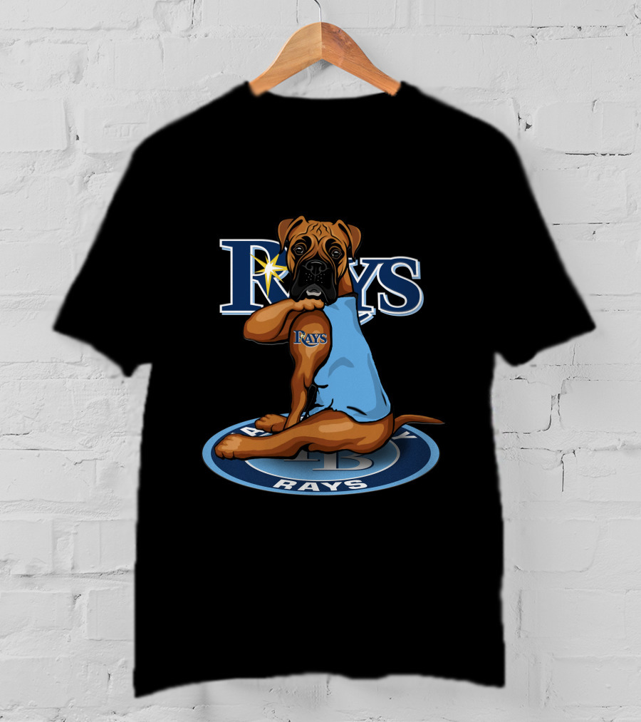 Rays Baseball Dog With Tampa Bay Logo And Blue Jersey T-Shirt