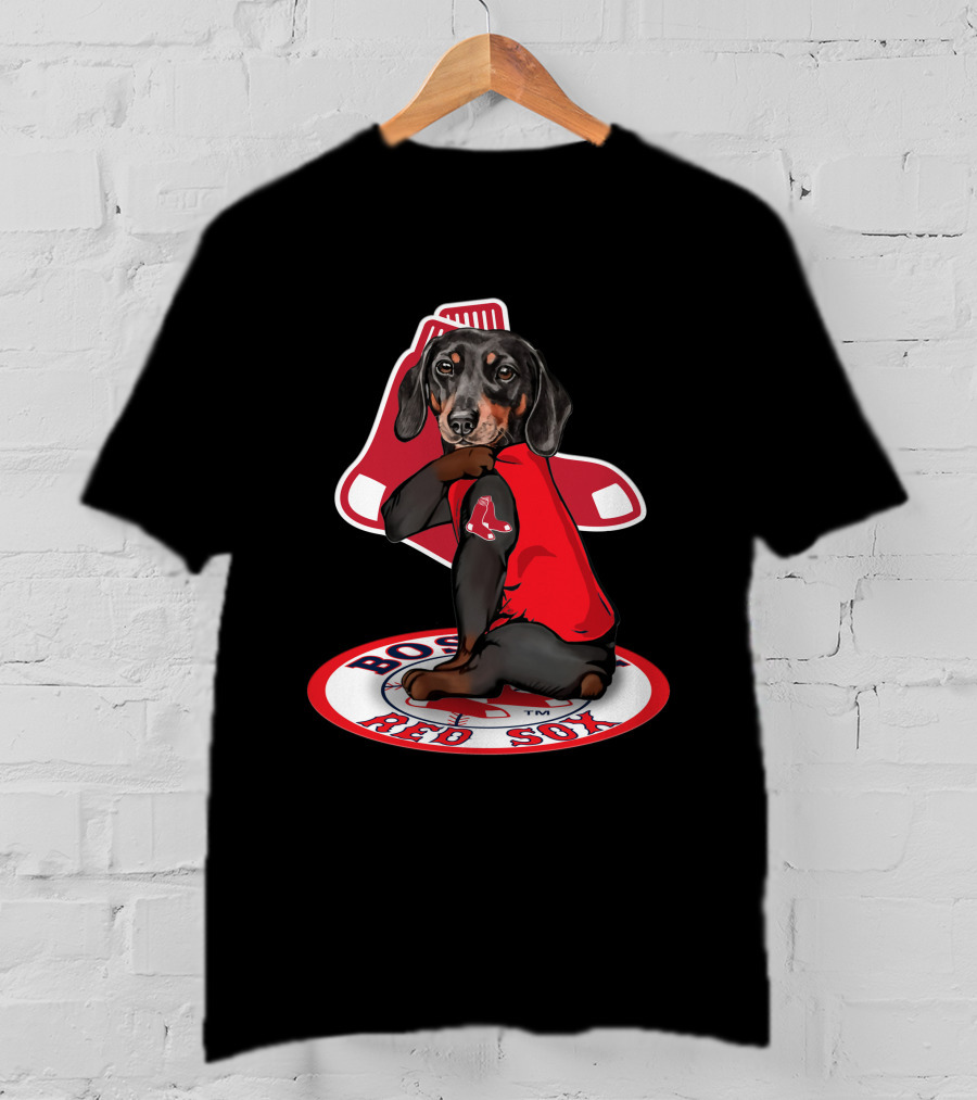 Boston Red Sox Dachshund Sitting On Logo Sox Shirt T-Shirt
