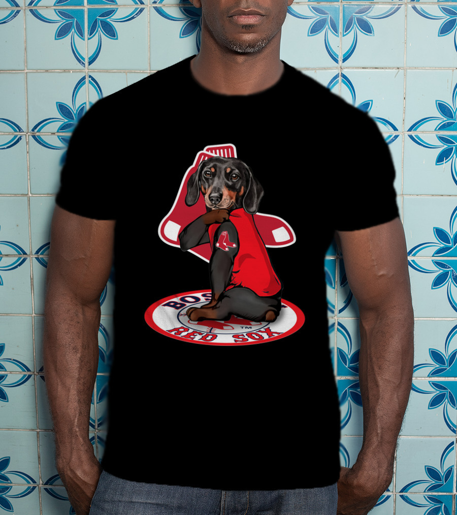 Boston Red Sox Dachshund Sitting On Logo Sox Shirt T-Shirt
