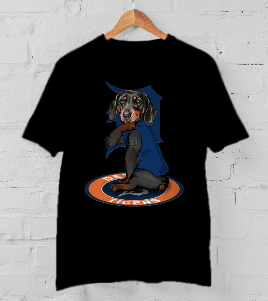 Detroit Tigers Dachshund In Team Logo Attire T-Shirt
