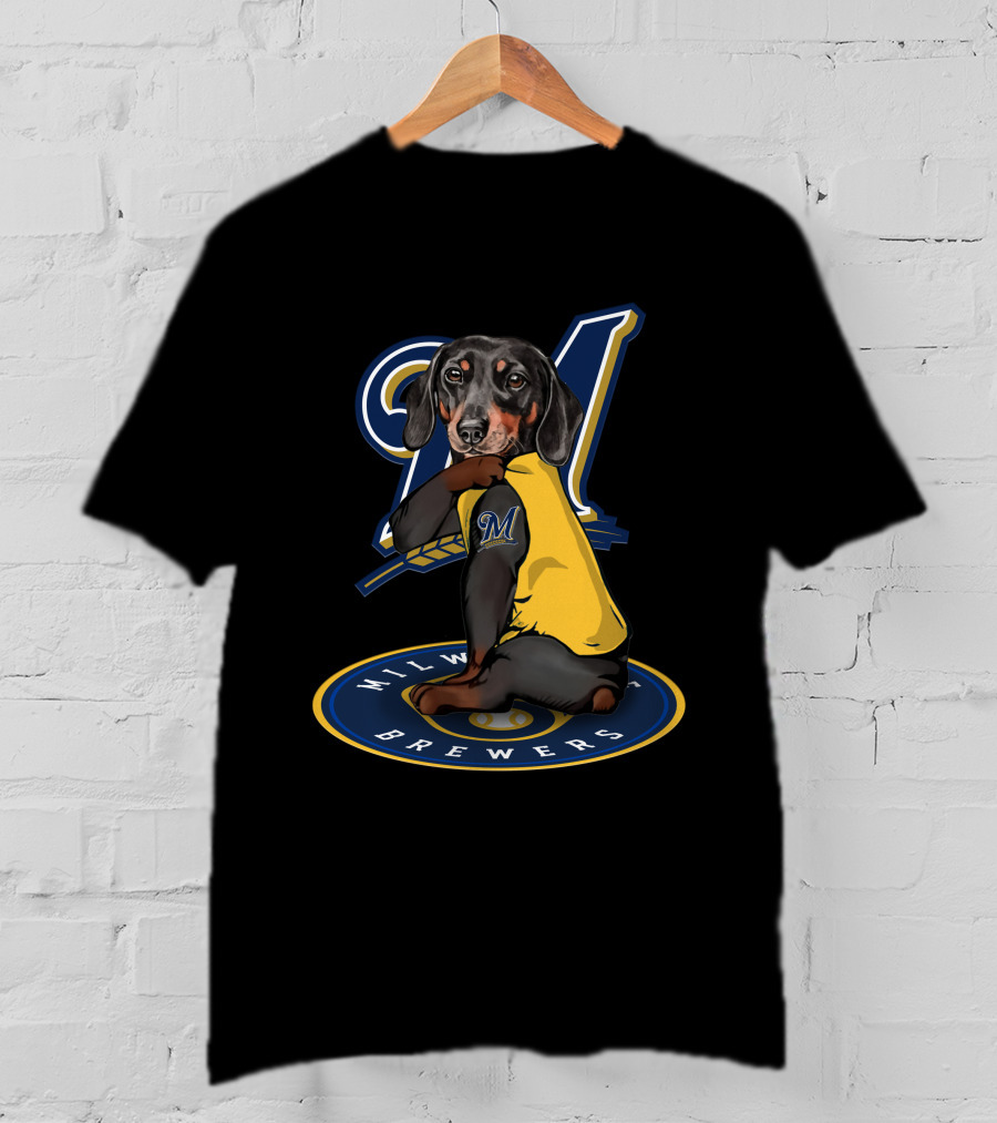 Milwaukee Brewers 94 Dachshund Baseball Player T-Shirt