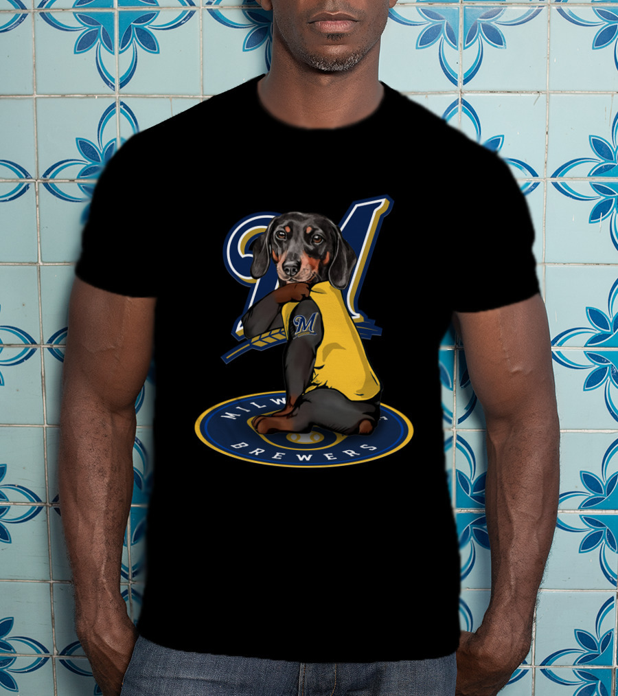 Milwaukee Brewers 94 Dachshund Baseball Player T-Shirt