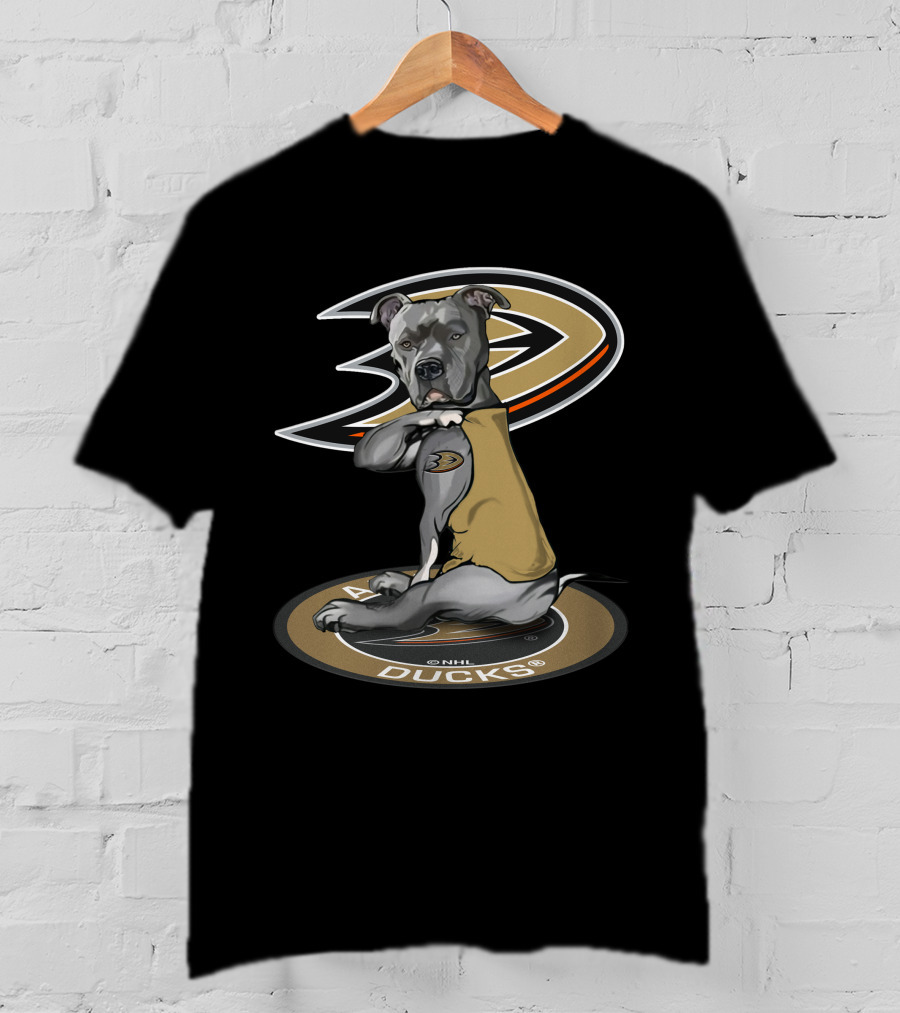 Anaheim Ducks Nhl Logo With Dog Wearing Jersey T-Shirt