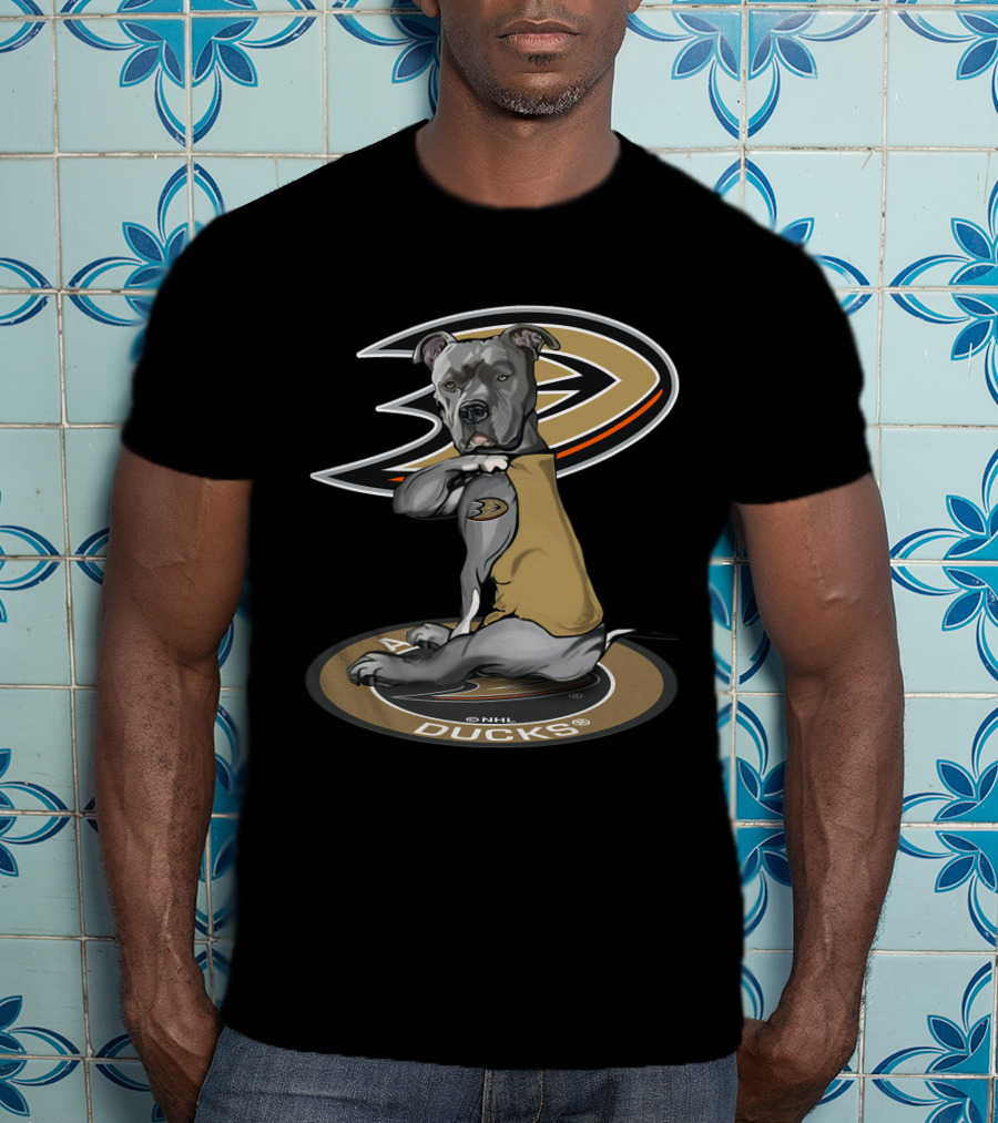 Anaheim Ducks Nhl Logo With Dog Wearing Jersey T-Shirt