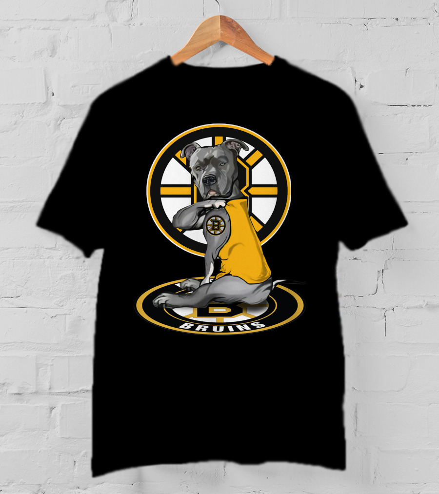 Boston Bruins Dog With Yellow Jersey And Hockey T-Shirt