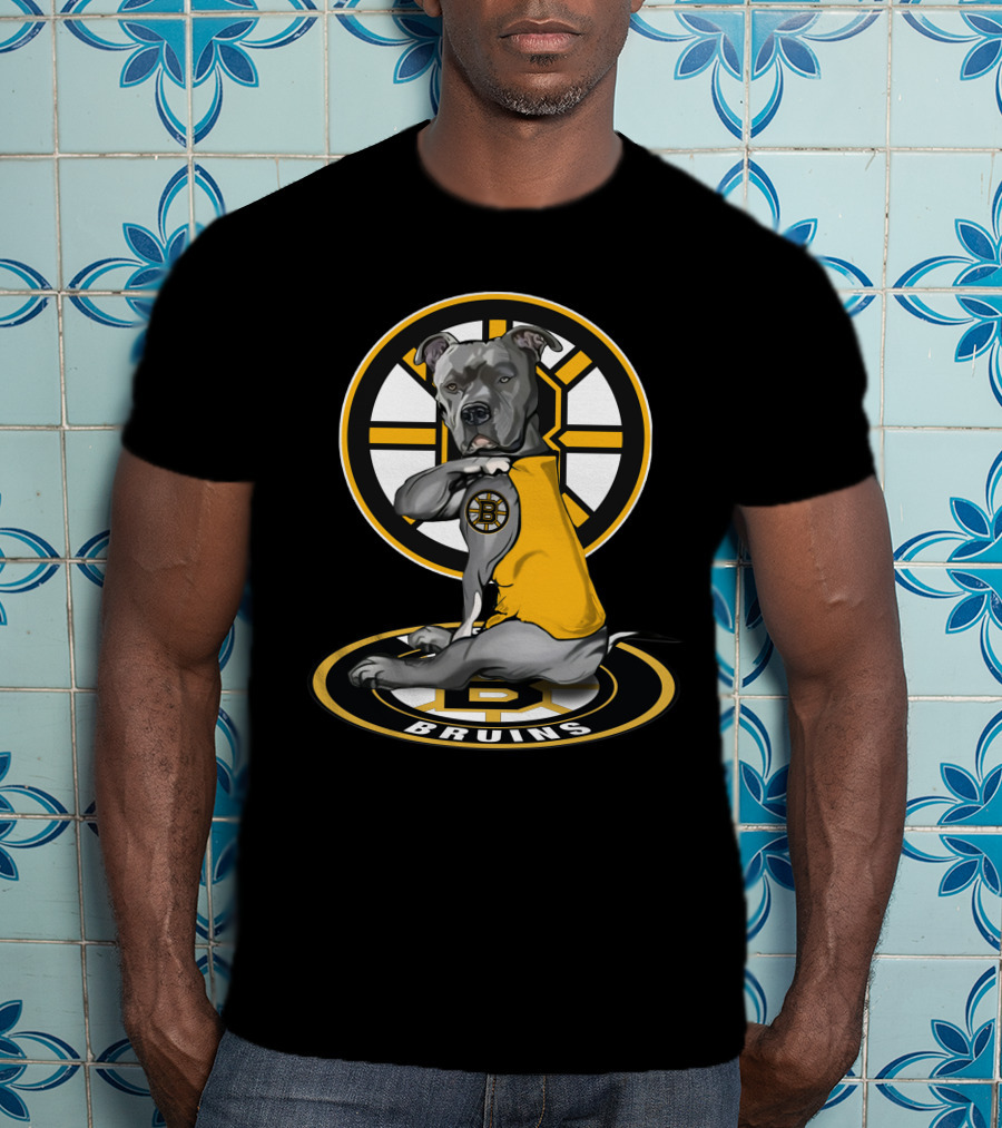 Boston Bruins Dog With Yellow Jersey And Hockey T-Shirt