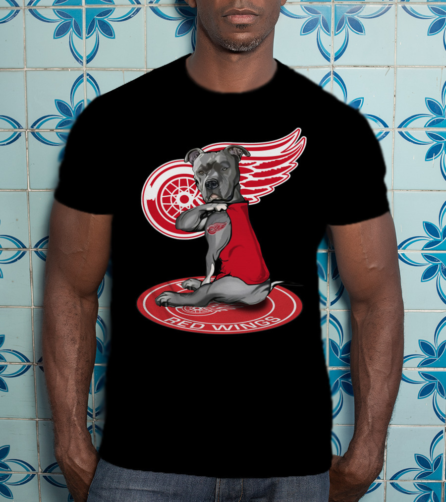 Detroit Red Wings Dog With Logo Wings And Red Vest T-Shirt