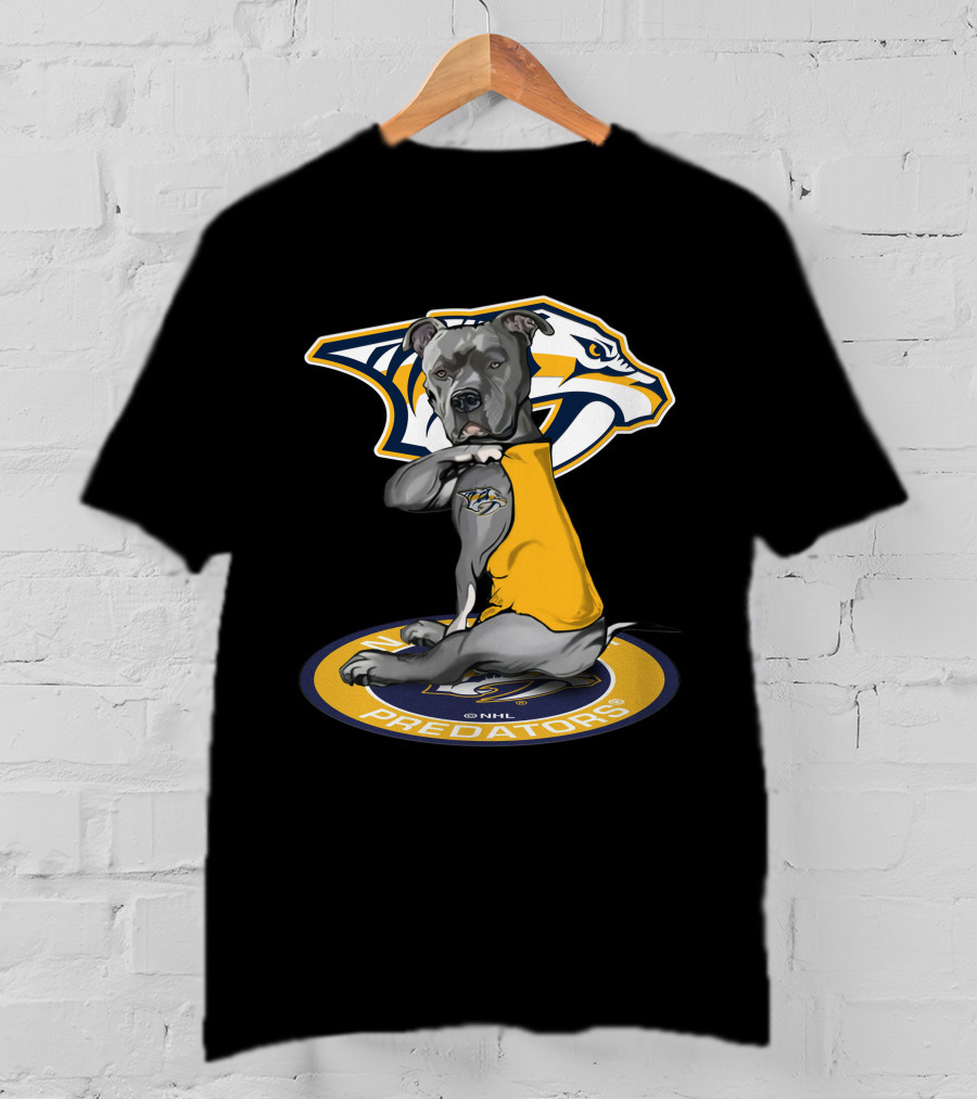 Nashville Predators Dog With Logo And NHL Branding T-Shirt