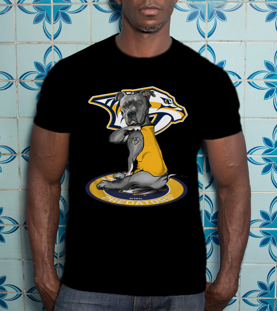 Nashville Predators Dog With Logo And NHL Branding T-Shirt