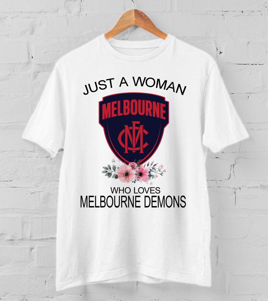 Just A Woman Who Loves Melbourne Demons Melbourne Cfc Logo Flower Decor T-Shirt