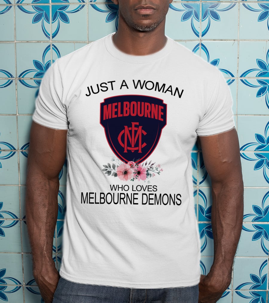 Just A Woman Who Loves Melbourne Demons Melbourne Cfc Logo Flower Decor T-Shirt