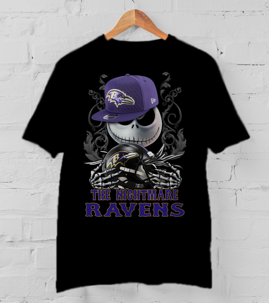 The Nightmare Ravens Baltimore Ravens Skull With Hat And Helmet T-Shirt