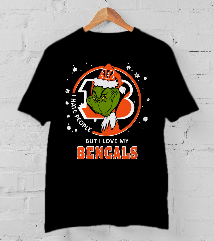 I Hate People But I Love My Bengals Ds004-07-Cincinnati Bengals Grinch Christmas Edition T-Shirt