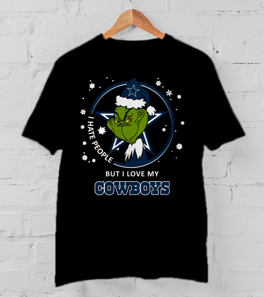I Hate People But I Love My Dallas Cowboys Grinch Holiday Snowflakes T-Shirt