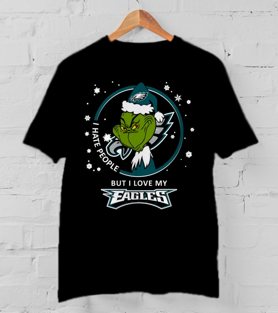 I Hate People But I Love My Philadelphia Eagles Grinch Holiday Snowflakes T-Shirt