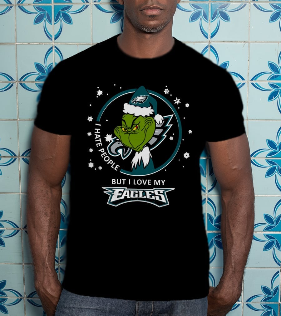 I Hate People But I Love My Philadelphia Eagles Grinch Holiday Snowflakes T-Shirt