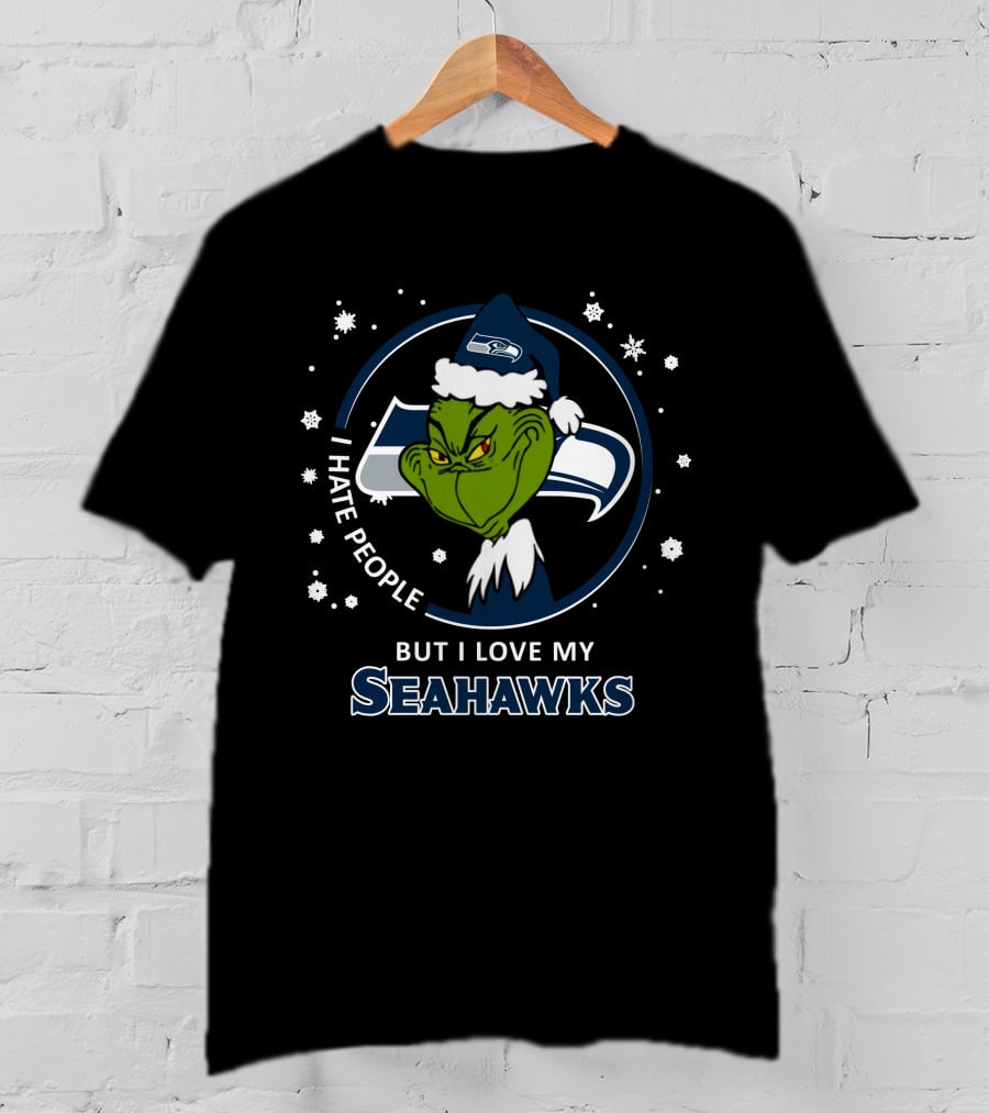I Hate People But I Love My Seattle Seahawks Grinch Holiday Snowflakes T-Shirt