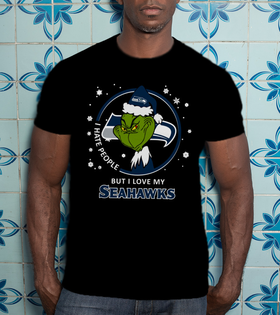 I Hate People But I Love My Seattle Seahawks Grinch Holiday Snowflakes T-Shirt