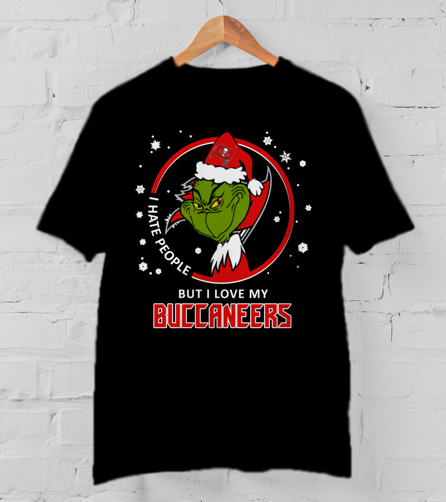 I Hate People But I Love My Buccaneers Tampa Bay Buccaneers Grinch Christmas T-Shirt
