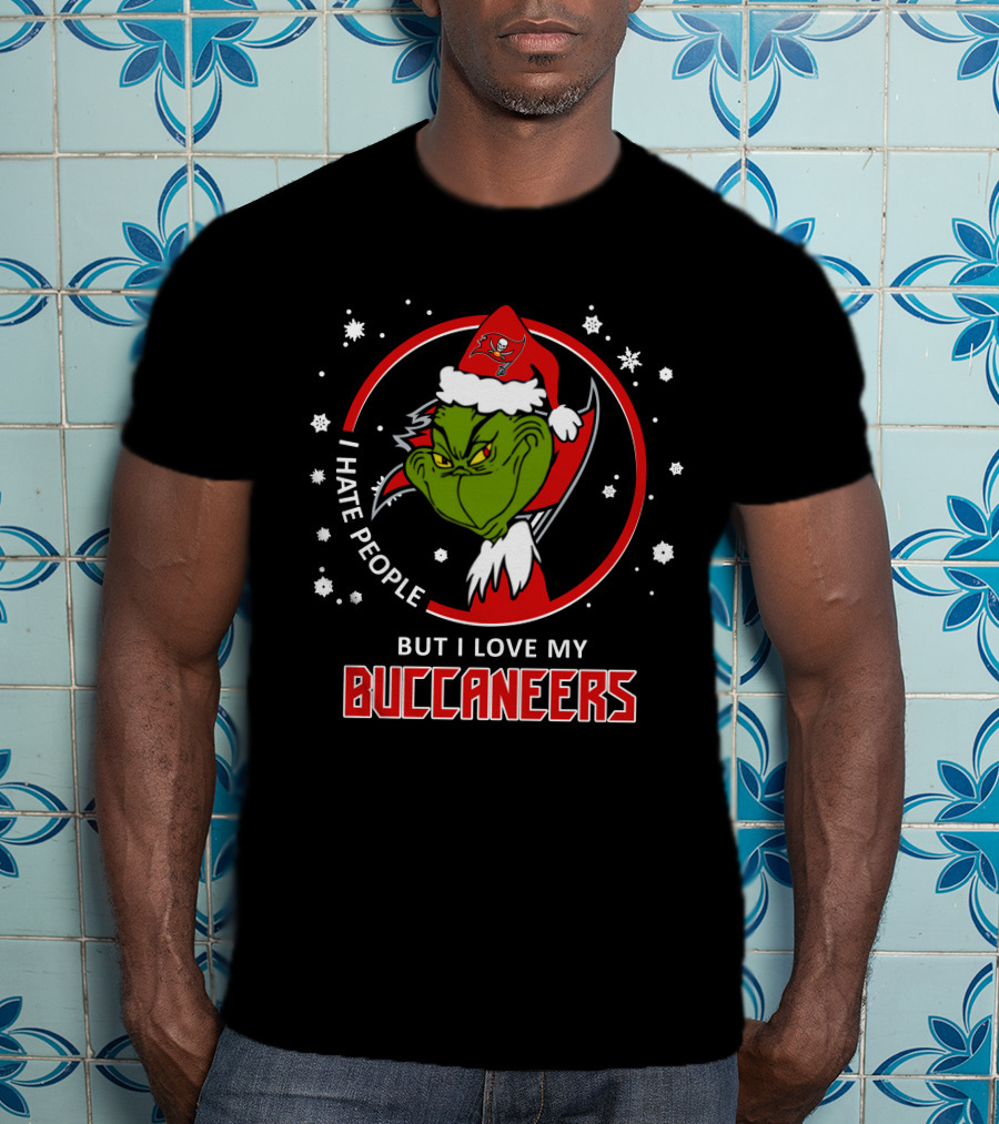 I Hate People But I Love My Buccaneers Tampa Bay Buccaneers Grinch Christmas T-Shirt