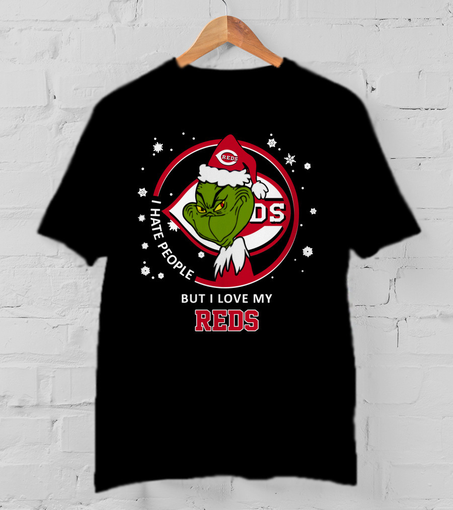 I Hate People But I Love My Cincinnati Reds Grinch T-Shirt