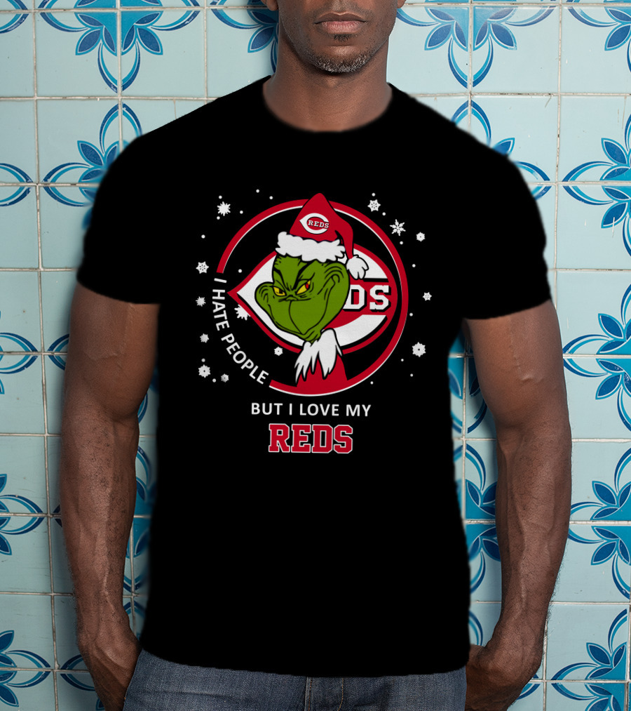 I Hate People But I Love My Cincinnati Reds Grinch T-Shirt