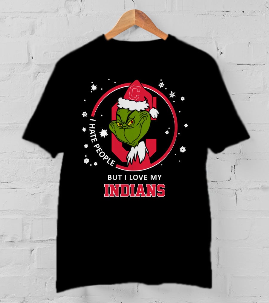 I Hate People But I Love My Indians C Logo Grinch Santa Hat T-Shirt