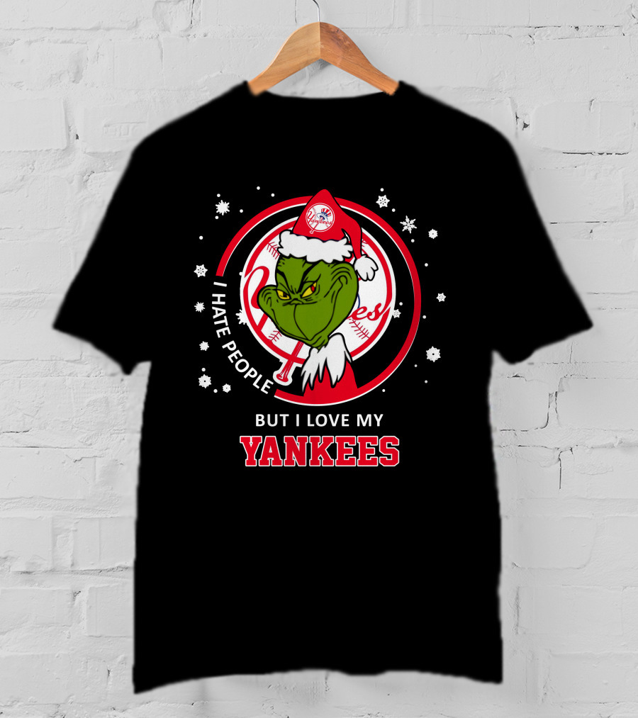 I Hate People But I Love My New York Yankees Grinch Holiday Red Circle Snowflake T-Shirt