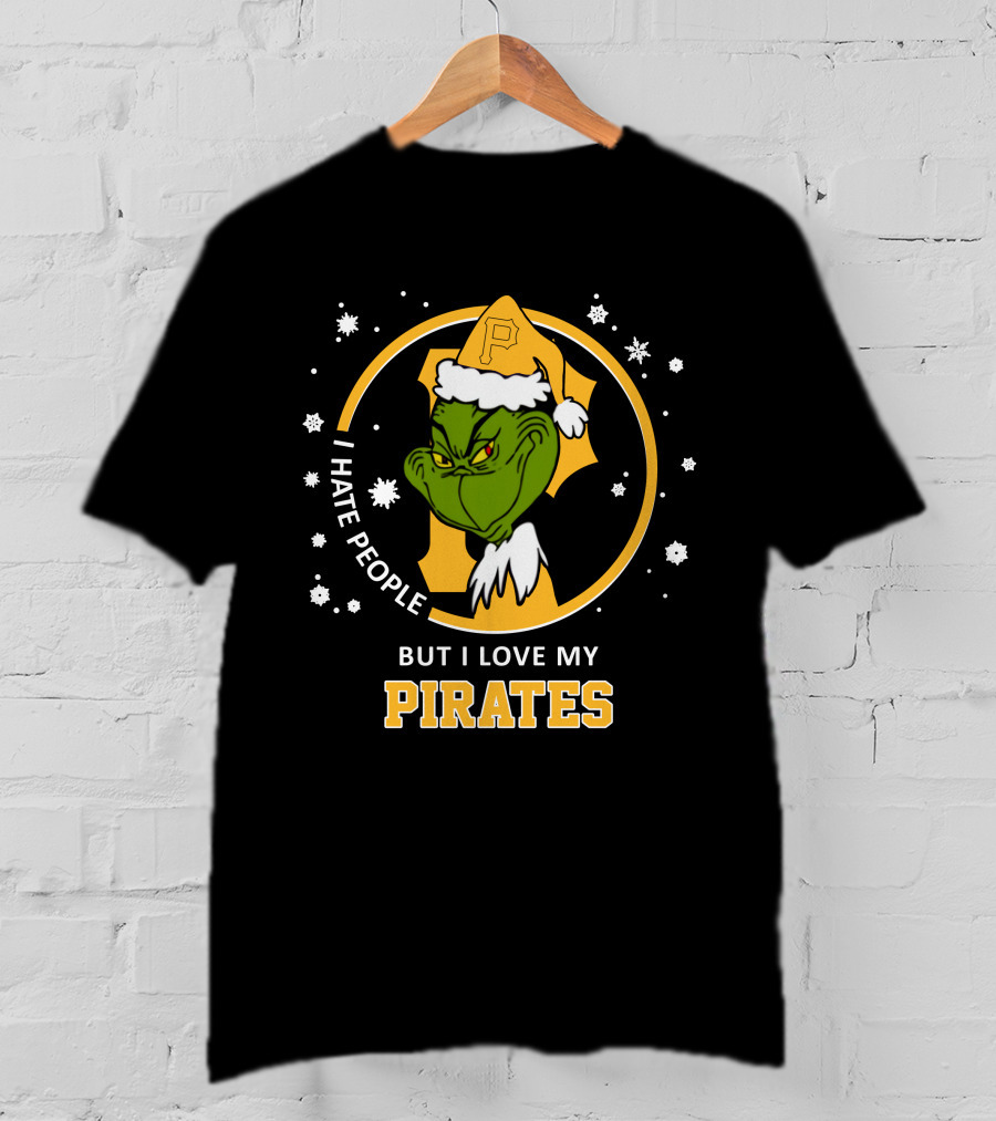 I Hate People But I Love My Pirates Grinch Pittsburgh Pirates Logo Snowflakes T-Shirt