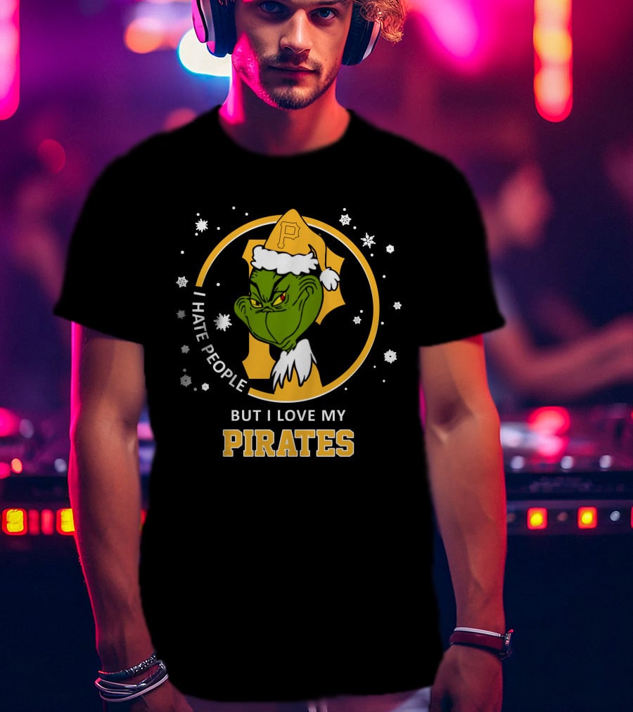 I Hate People But I Love My Pirates Grinch Pittsburgh Pirates Logo Snowflakes T-Shirt